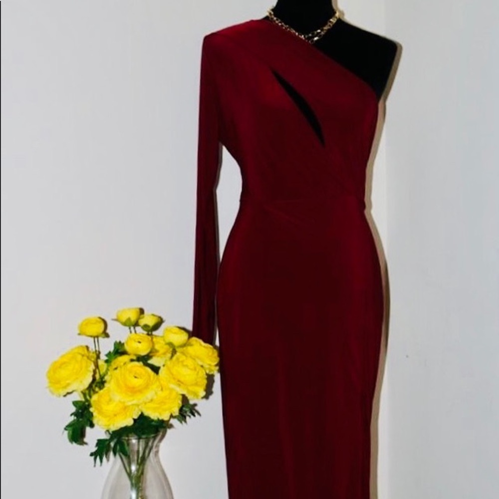 Burgundy one shoulder dress